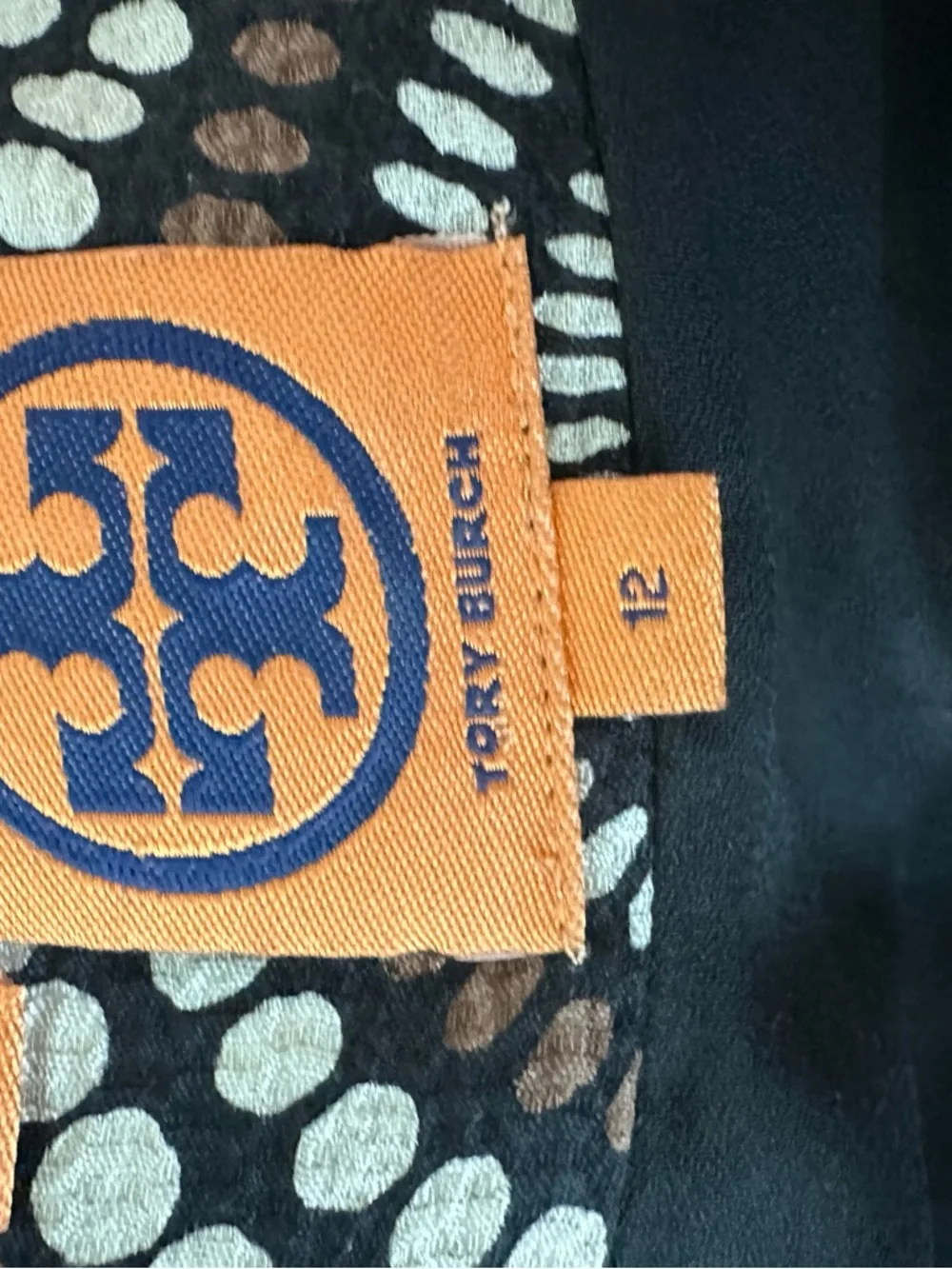 Tory Burch Geometric Circle Silk Shift Dress Size 12 Black Tan White Mod